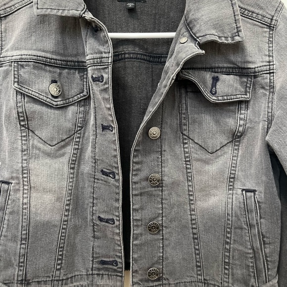 Distressed black/charcoal color denim jacket. - Picture 3 of 4